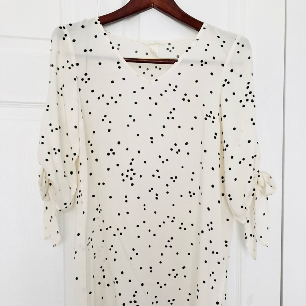 H&M Beige Navy polka dots shift dress Sz Us 2